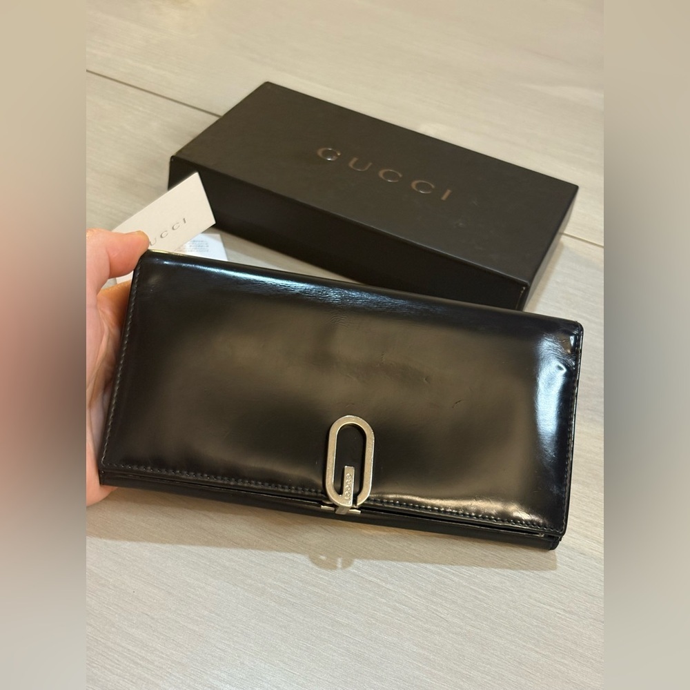 🖤 Gucci Black Patent Leather Long Wallet‎ / Continental Wallet  in Box